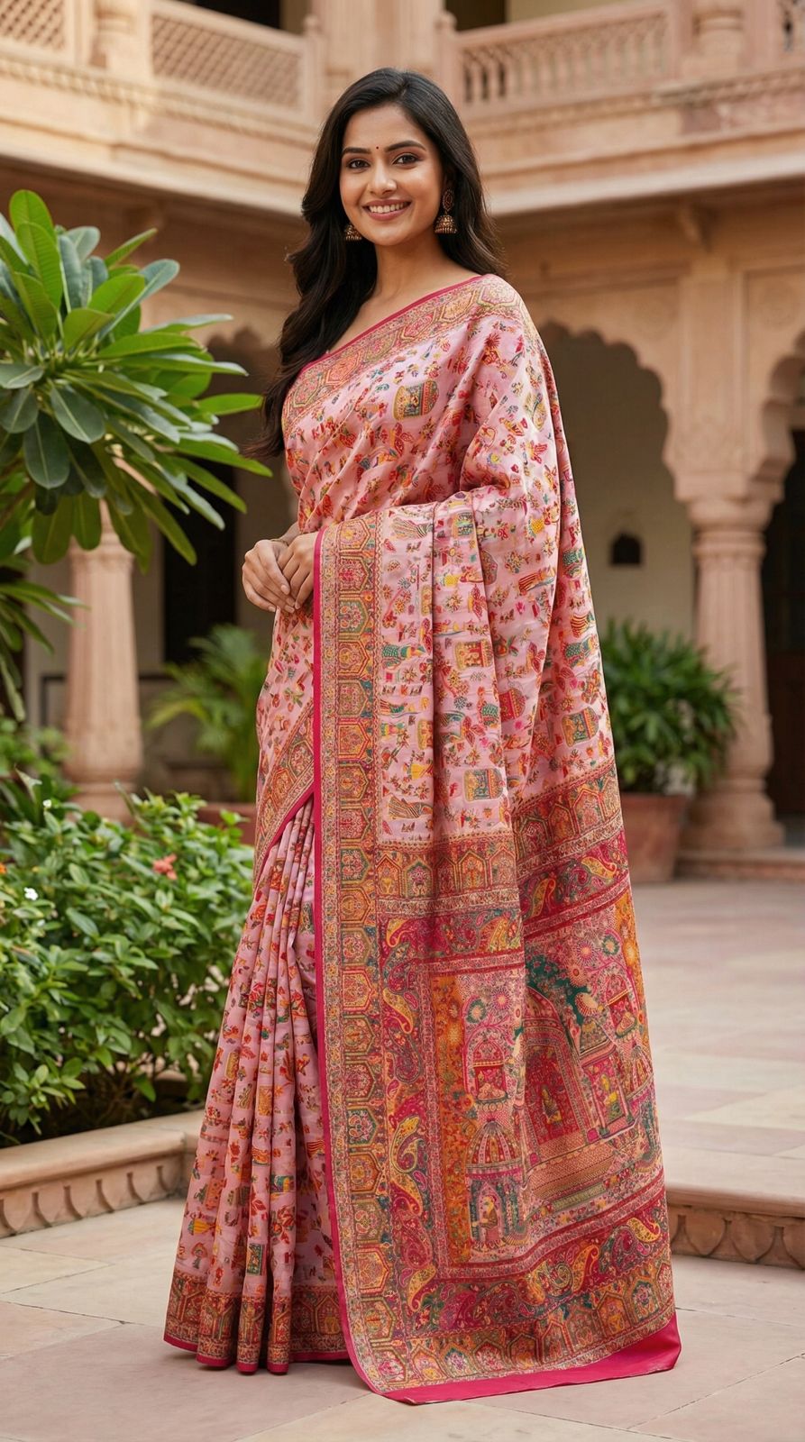 Traditional pashmina silk saree with woven design