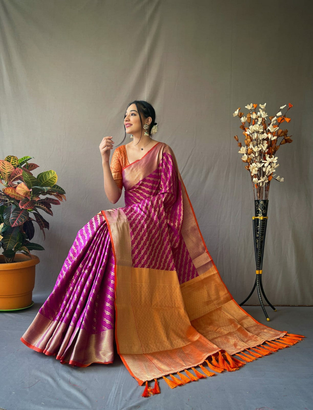 Kanchipuram silk saree with zari woven work