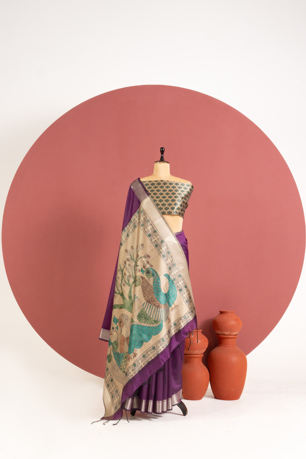 Khadi raw silk saree with kalamkari printed work