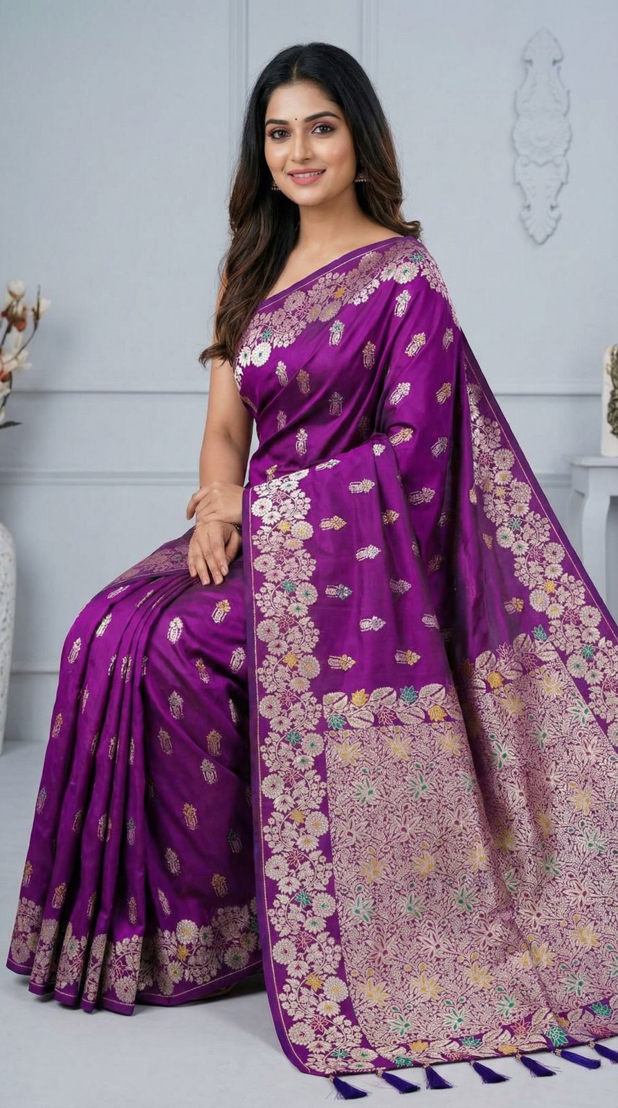Premium banarasi silk saree with meenakari zari weaving work