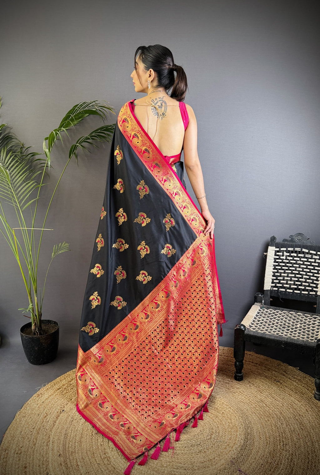 Traditional banarasi silk saree with zari weaving work
