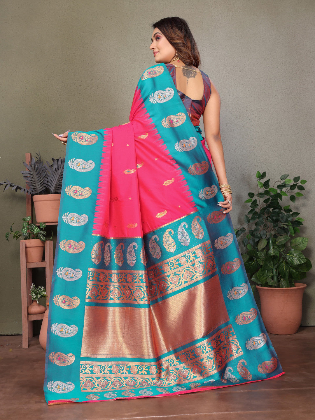 Traditional banarasi silk saree with zari weaving work