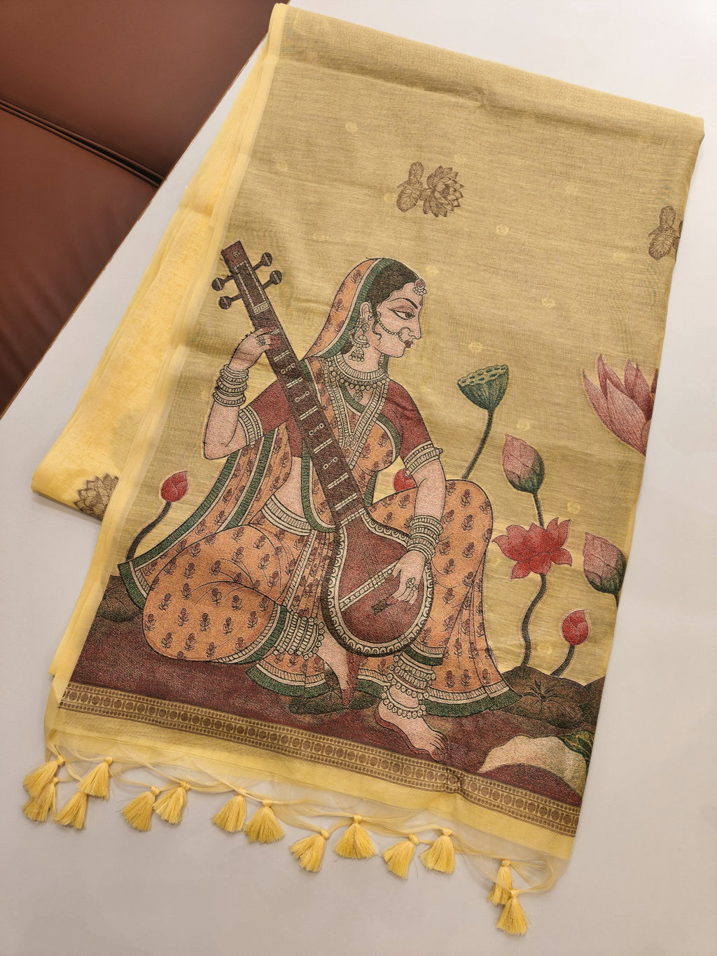 Muga cotton saree with mithila concept weaving pallu
