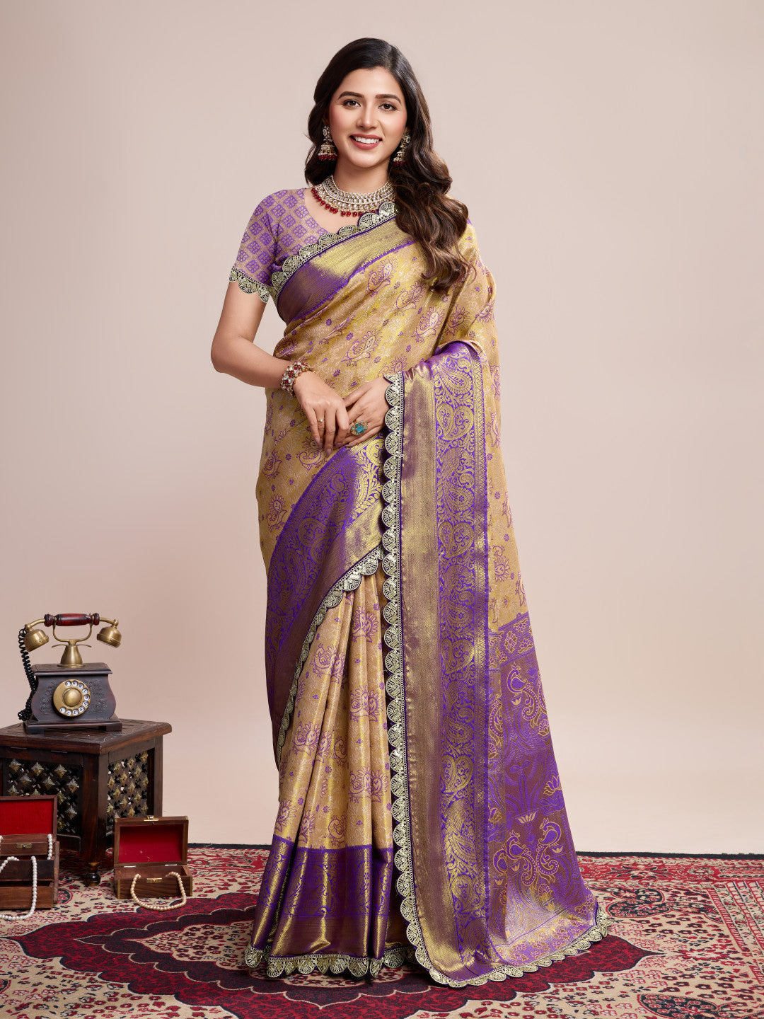 Kanjivaram silk saree with zari weaving work