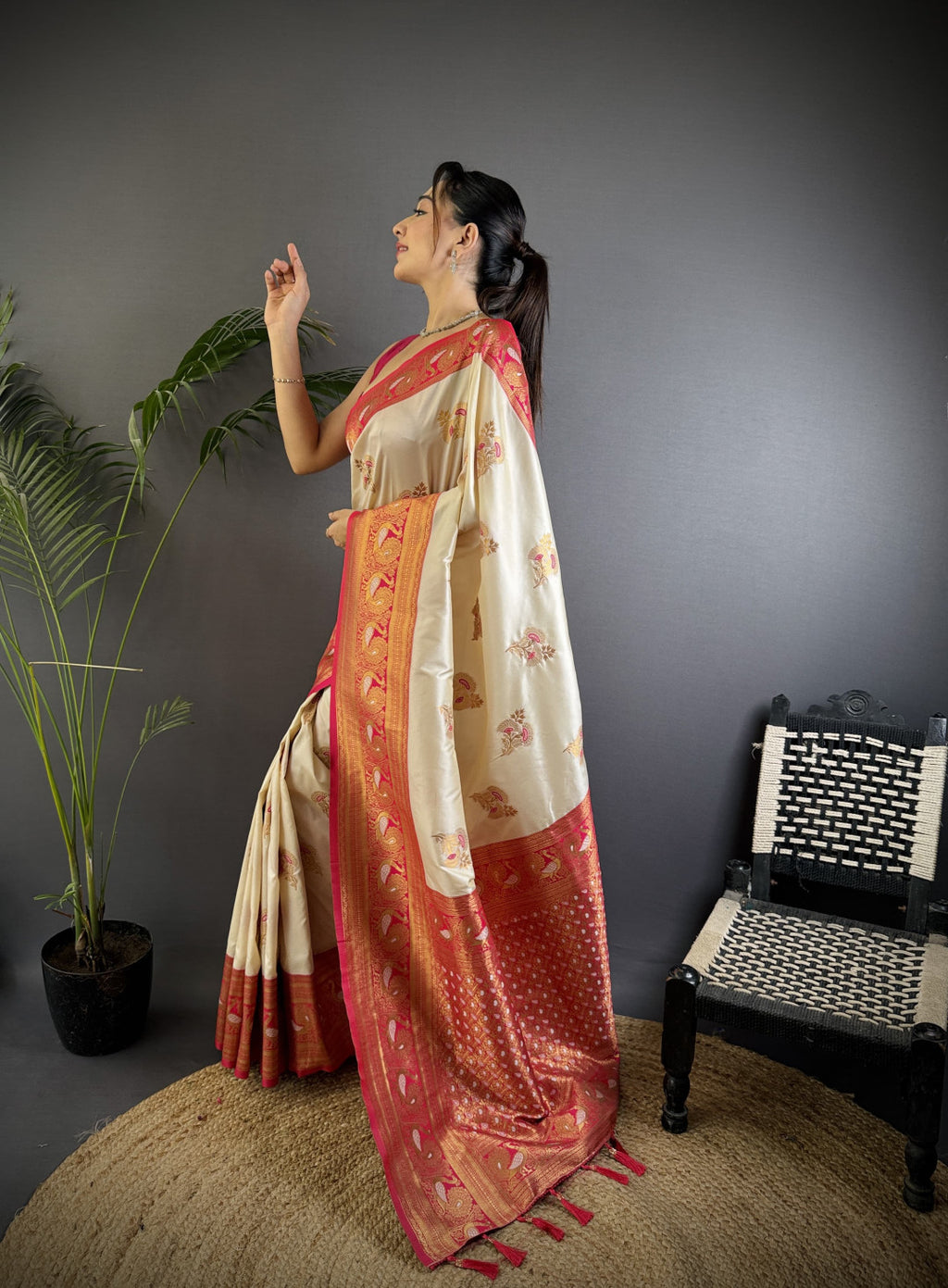 Traditional banarasi silk saree with zari weaving work