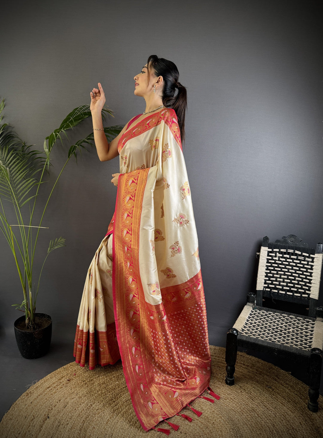 Traditional banarasi silk saree with zari weaving work