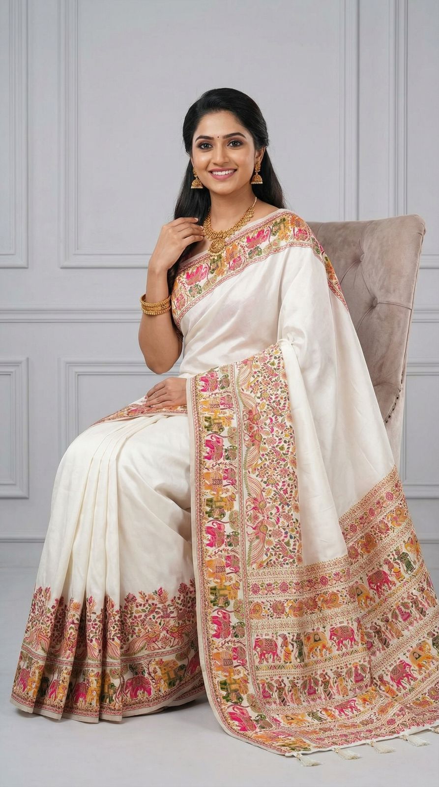 Traditional viscose pashmina silk saree with woven design