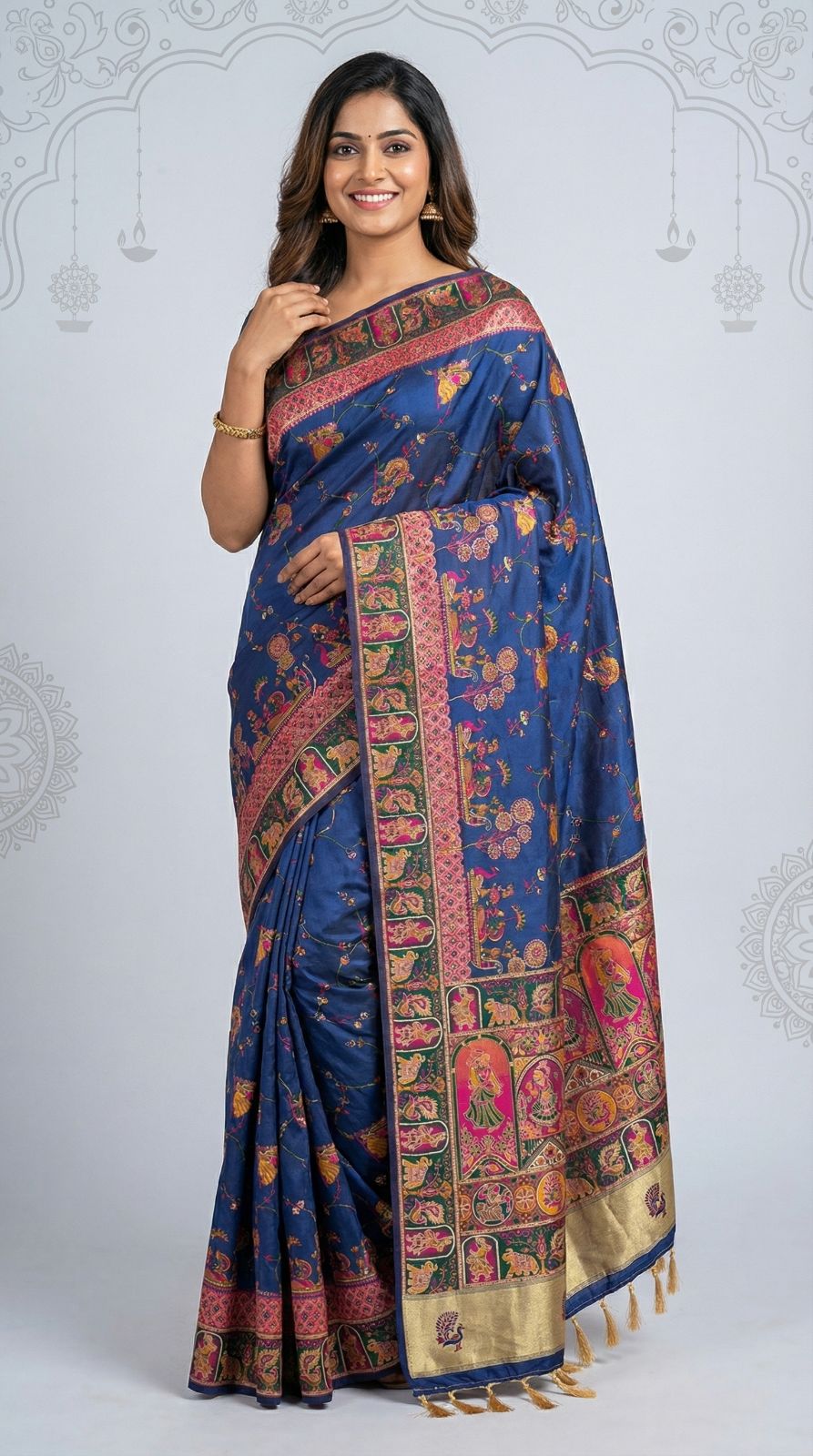 Rajwadi viscose pashmina silk weaving saree with lagdi patta pallu