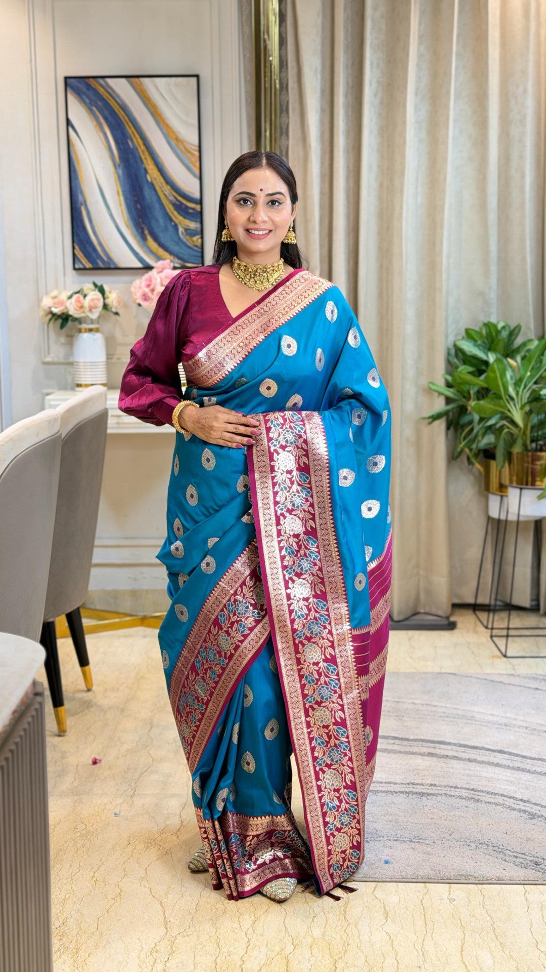Luxurious banarasi silk saree with zari weaving work