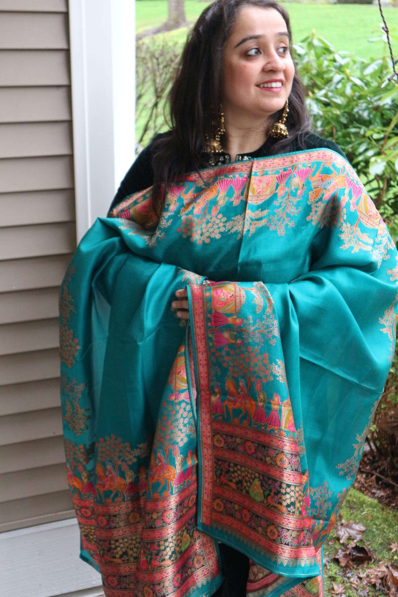 Caravan in Turquoise - Silk Dupatta
