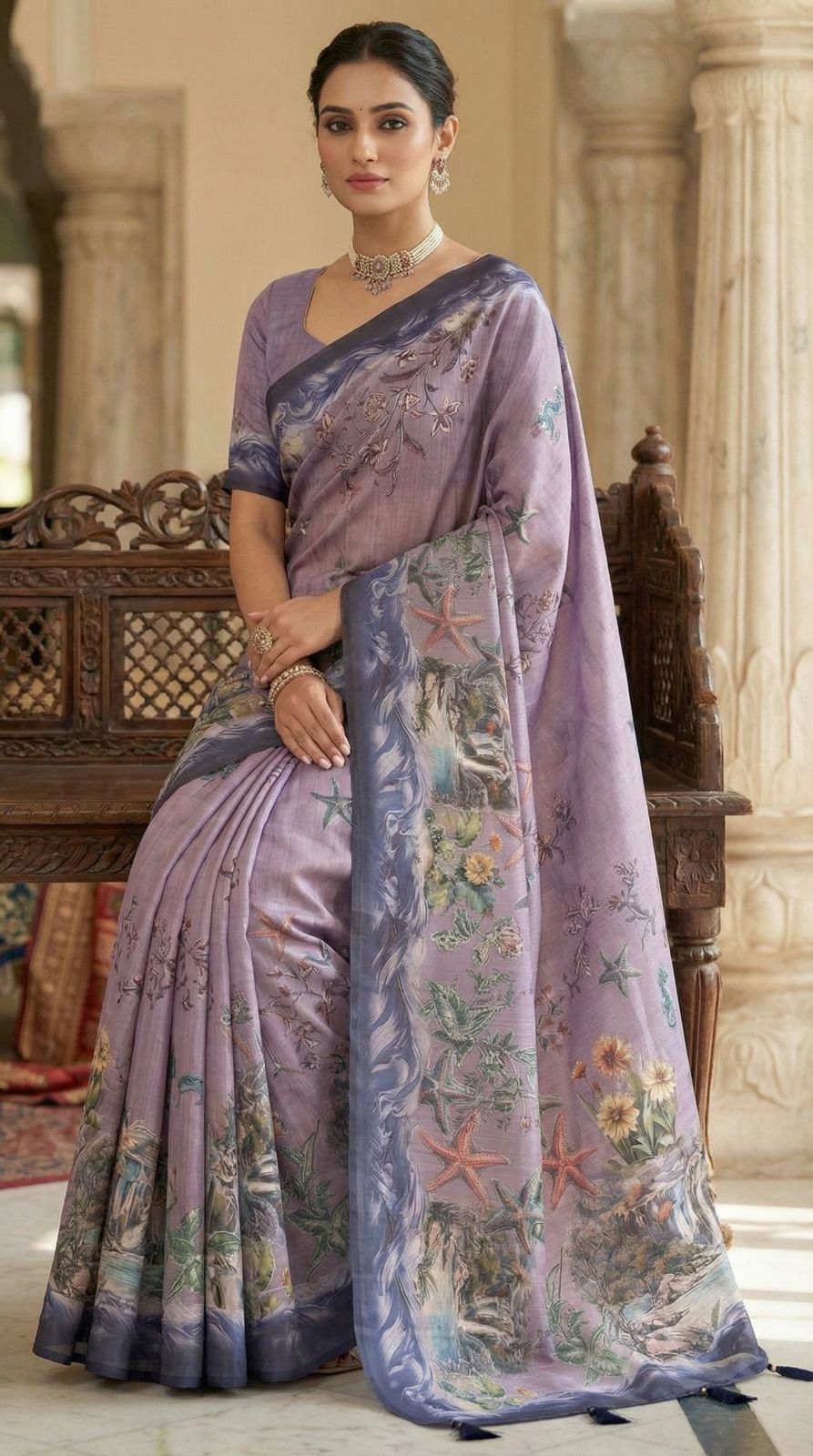 kalamkari printed premium tussar silk saree