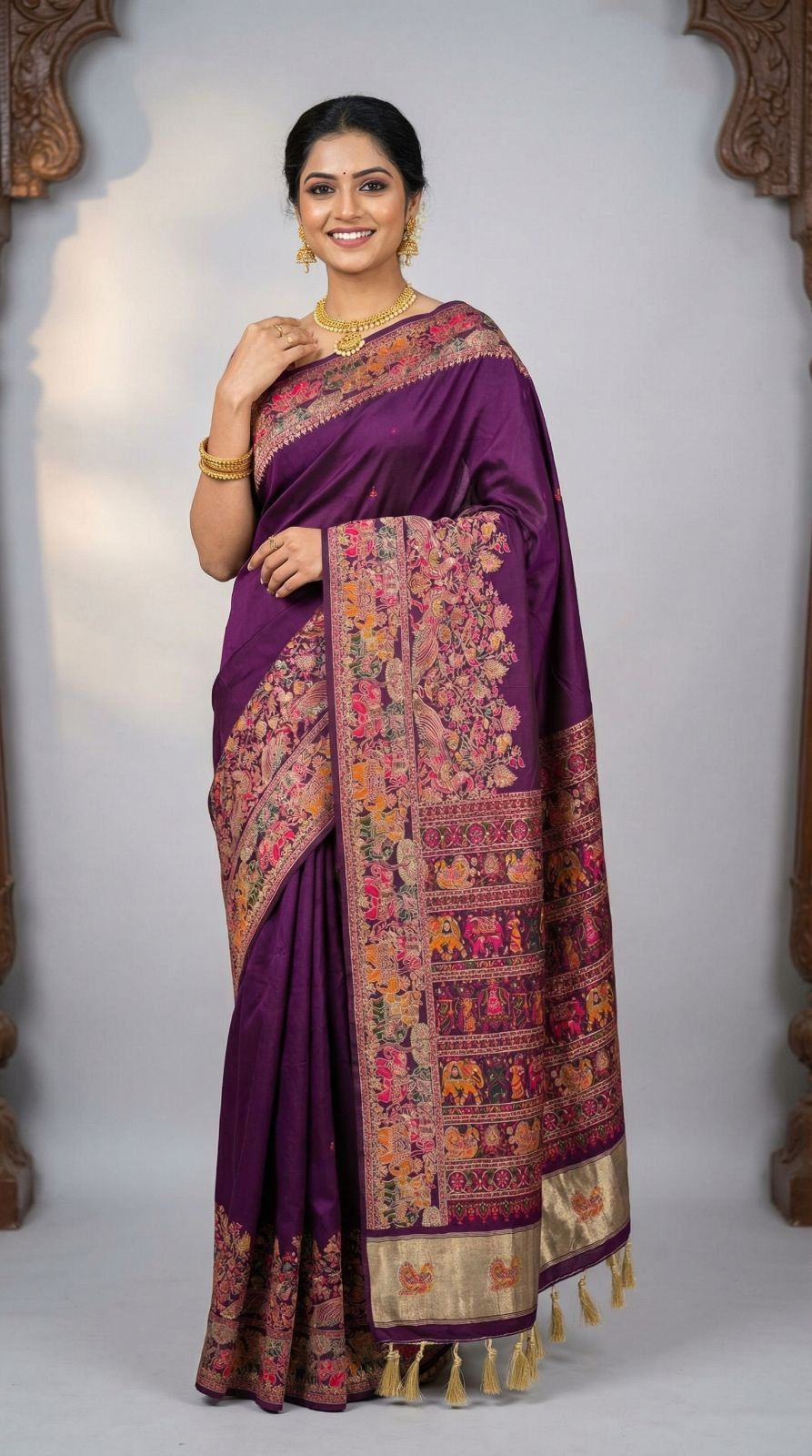 Soft Rajwadi pashmina silk weaving saree with lagdi patta pallu