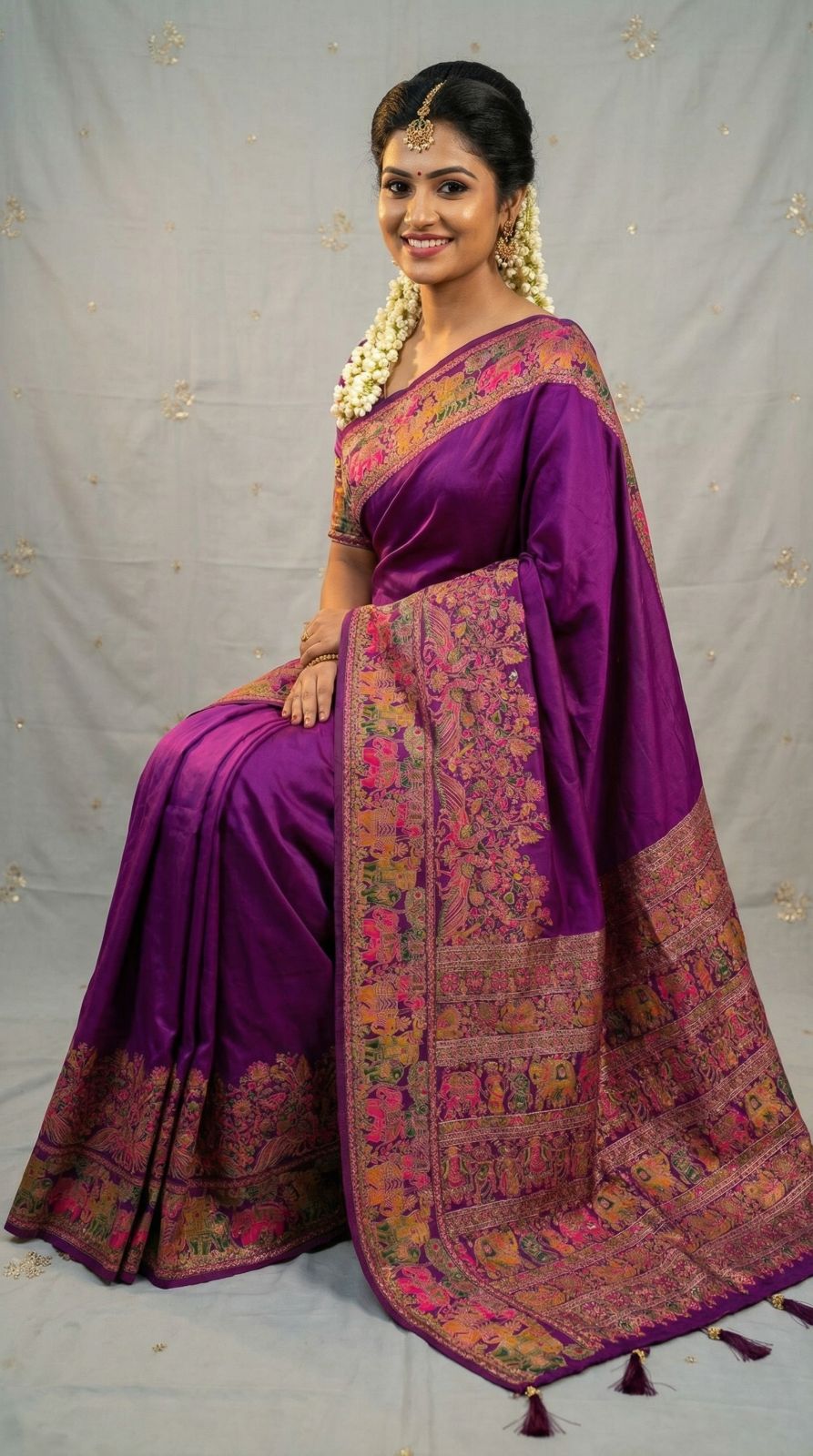 Traditional viscose pashmina silk saree with woven design