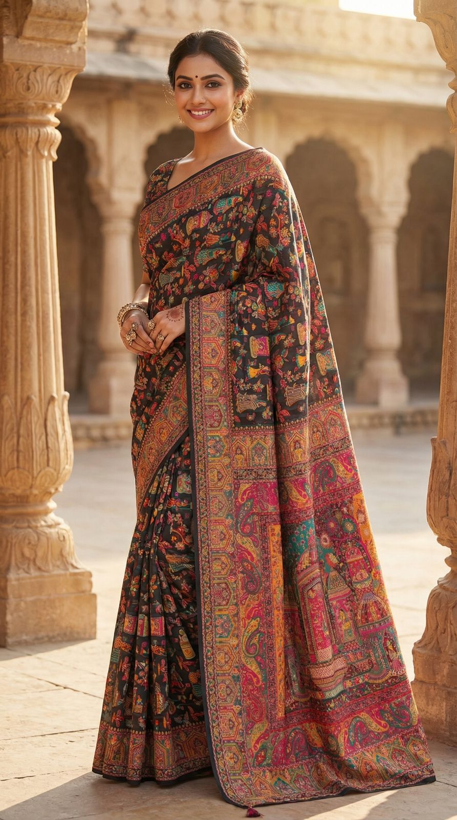 Traditional pashmina silk saree with woven design
