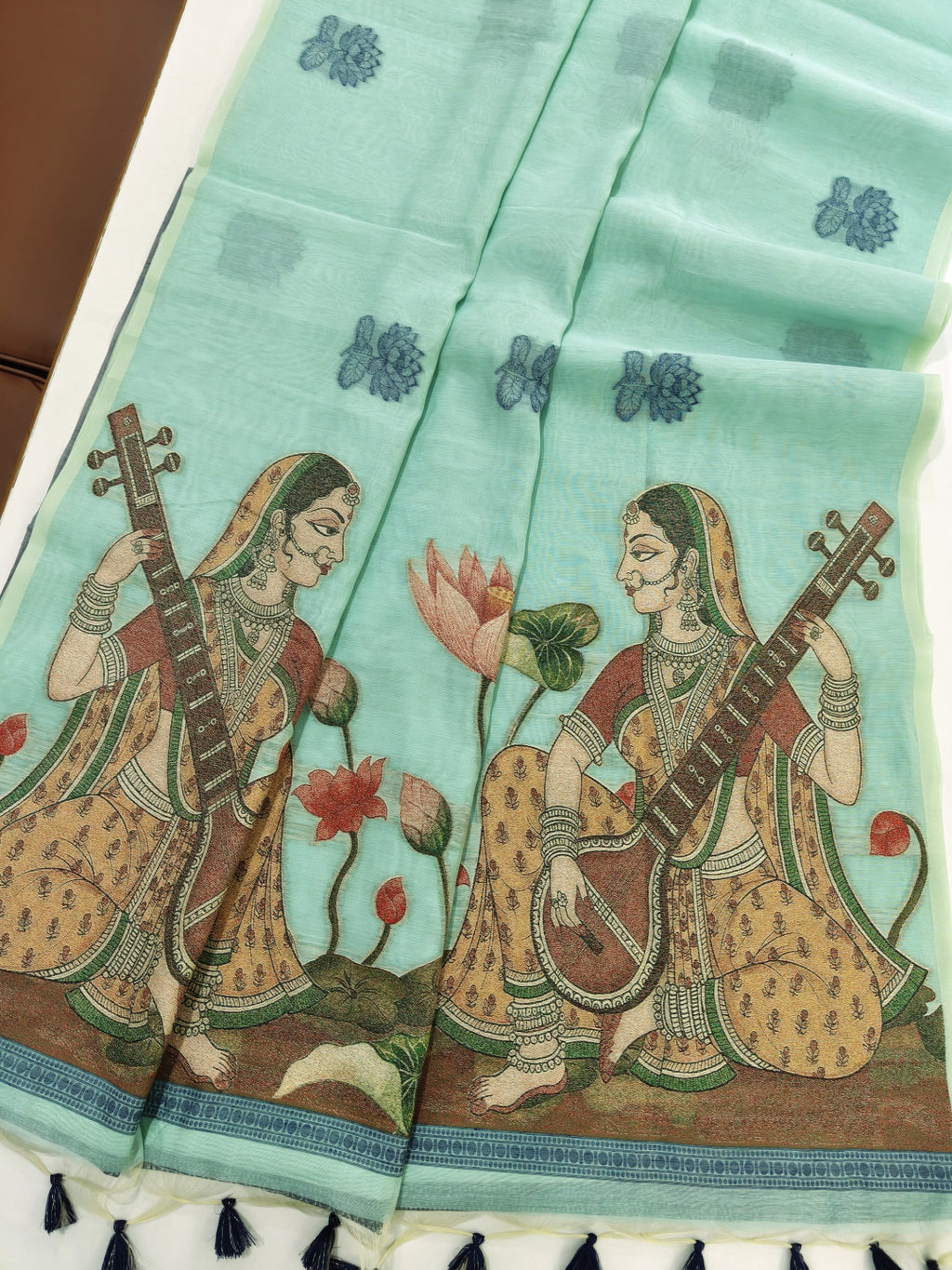Muga cotton saree with mithila concept weaving pallu