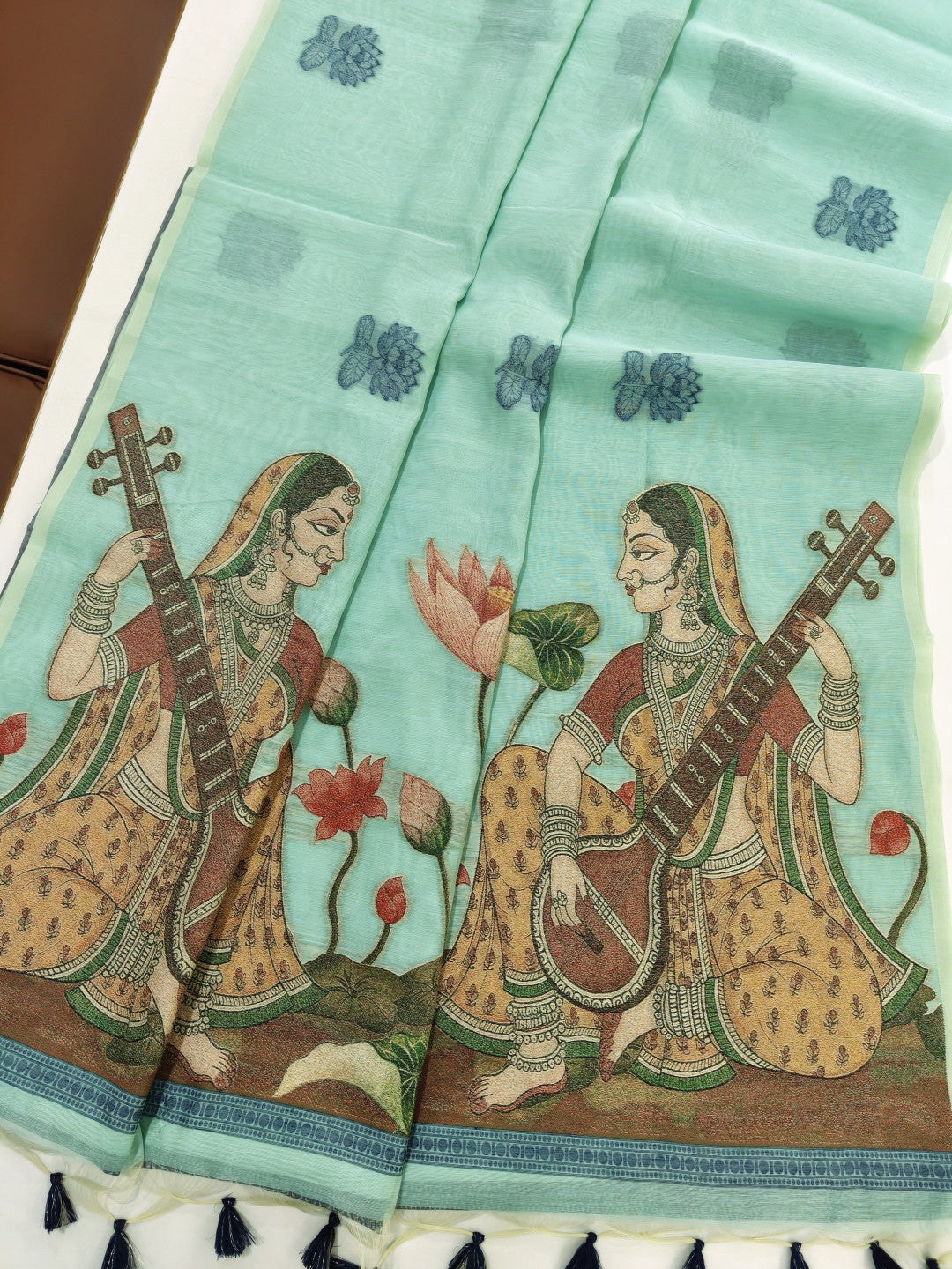 Muga cotton saree with mithila concept weaving pallu