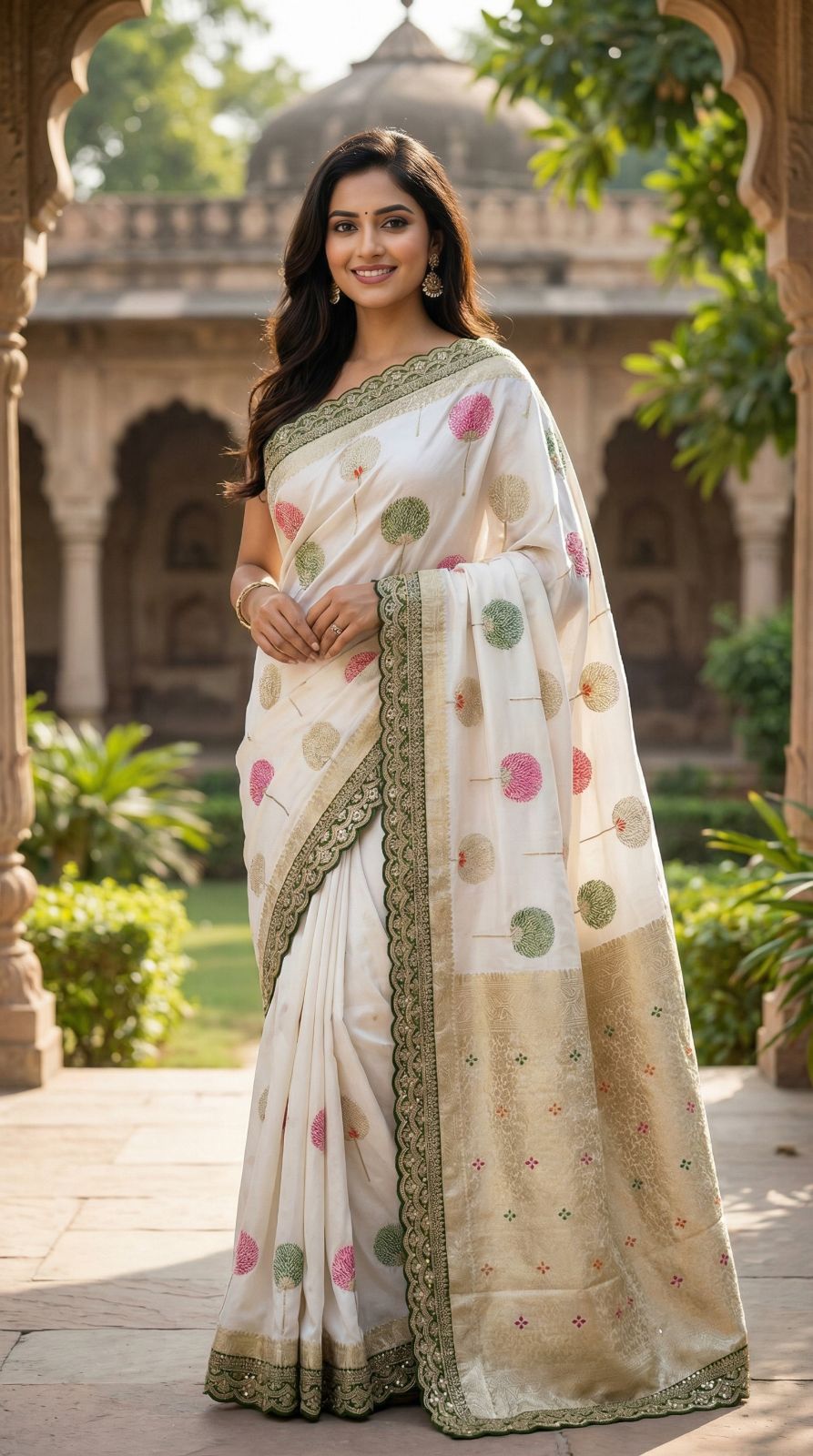Pure khaddi georgette silk saree with coding sequence less border