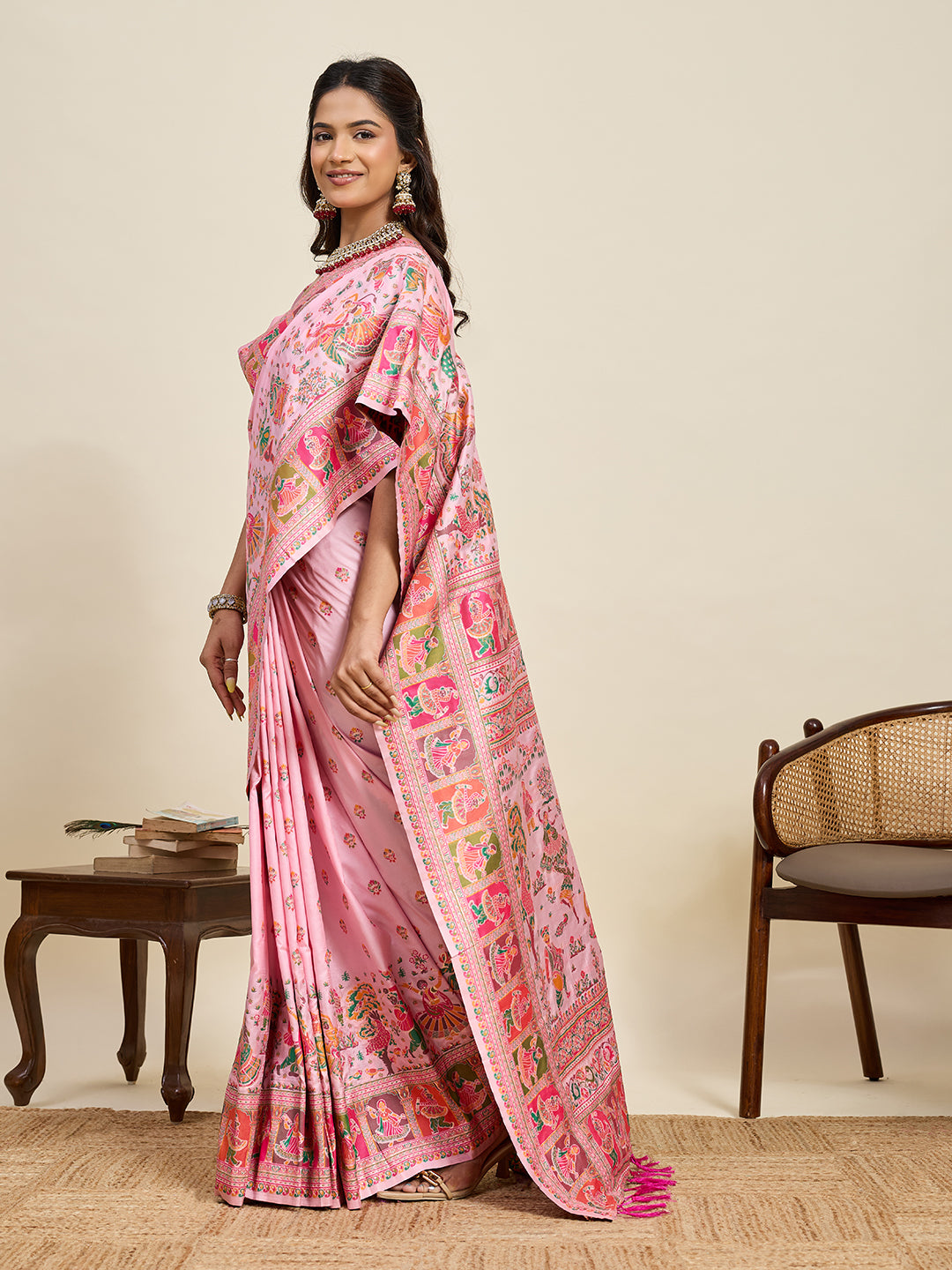 Pashmina silk saree with meenakari weaving work