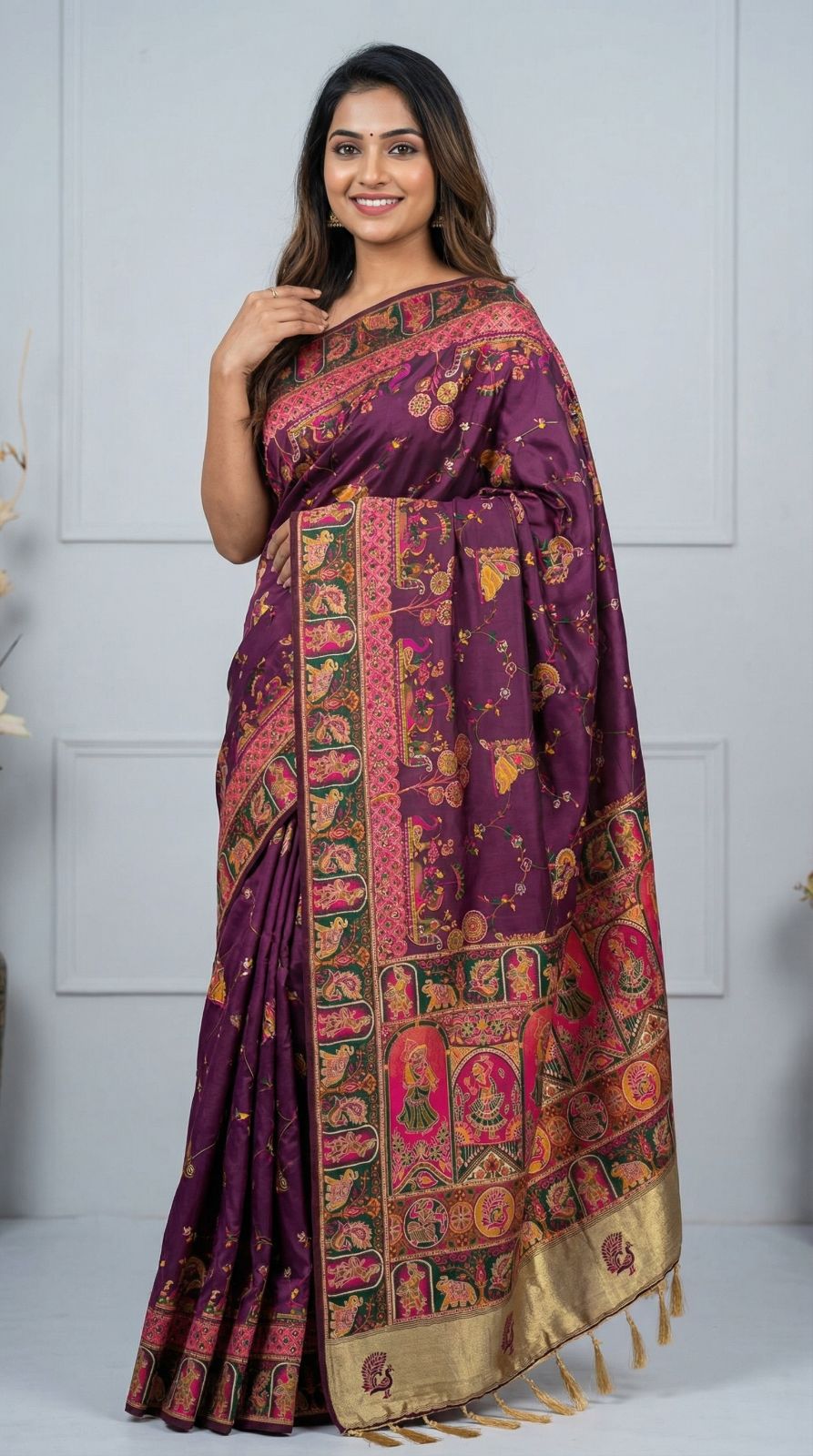 Rajwadi viscose pashmina silk weaving saree with lagdi patta pallu