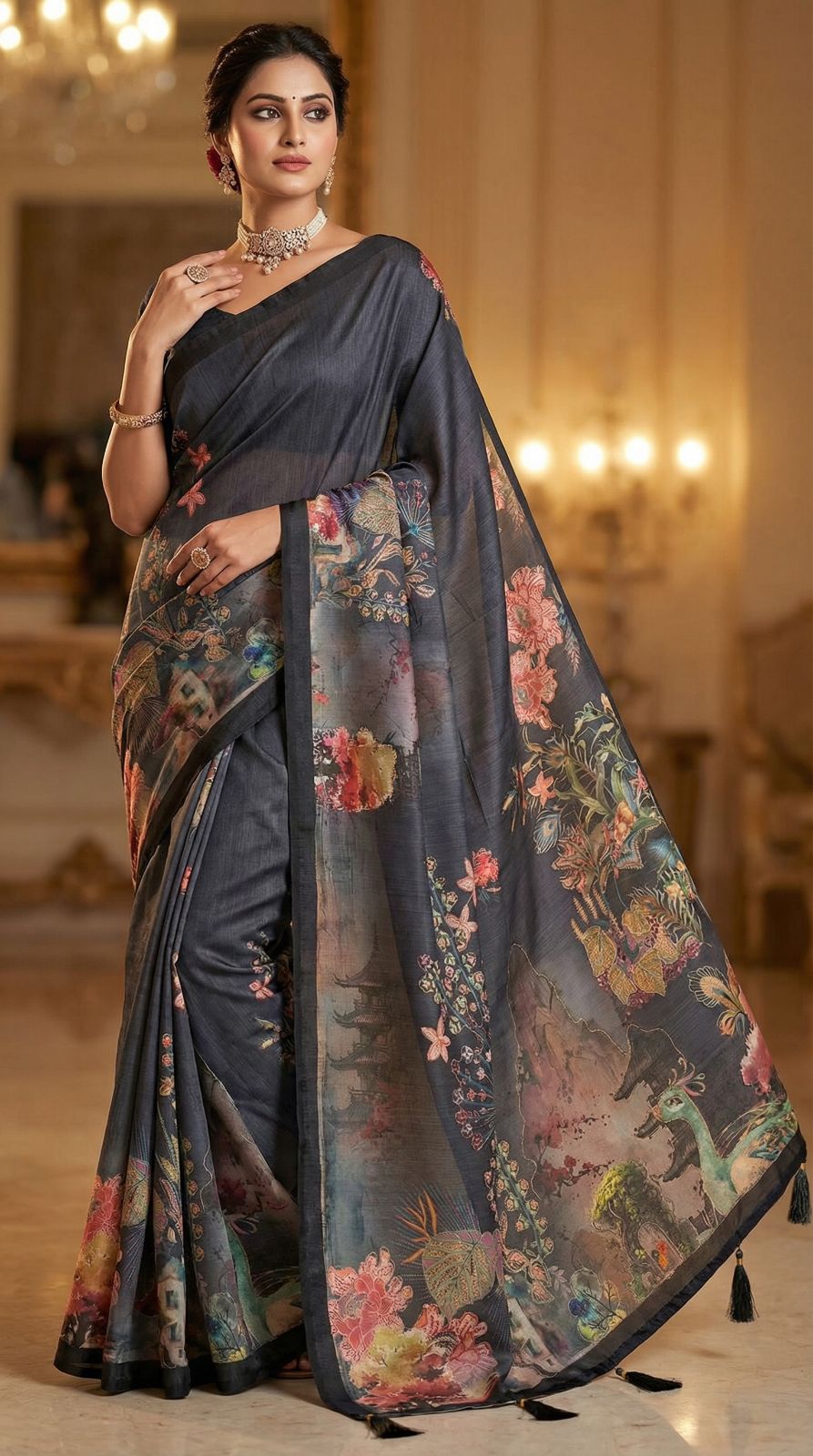 kalamkari printed premium tussar silk saree