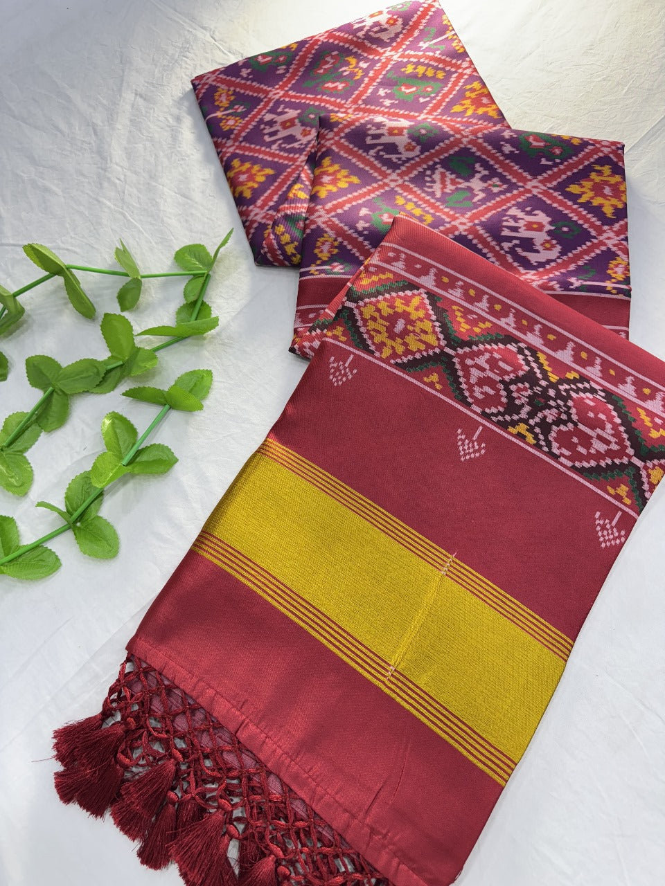 Patola silk saree with double ikkat printed work