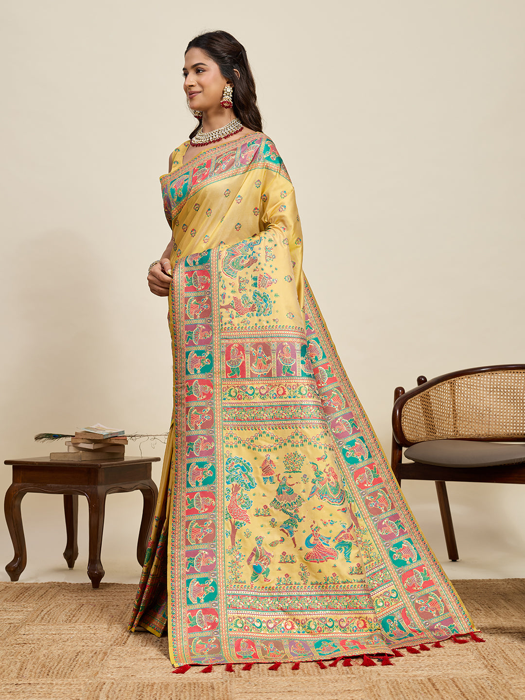 Pashmina silk saree with meenakari weaving work