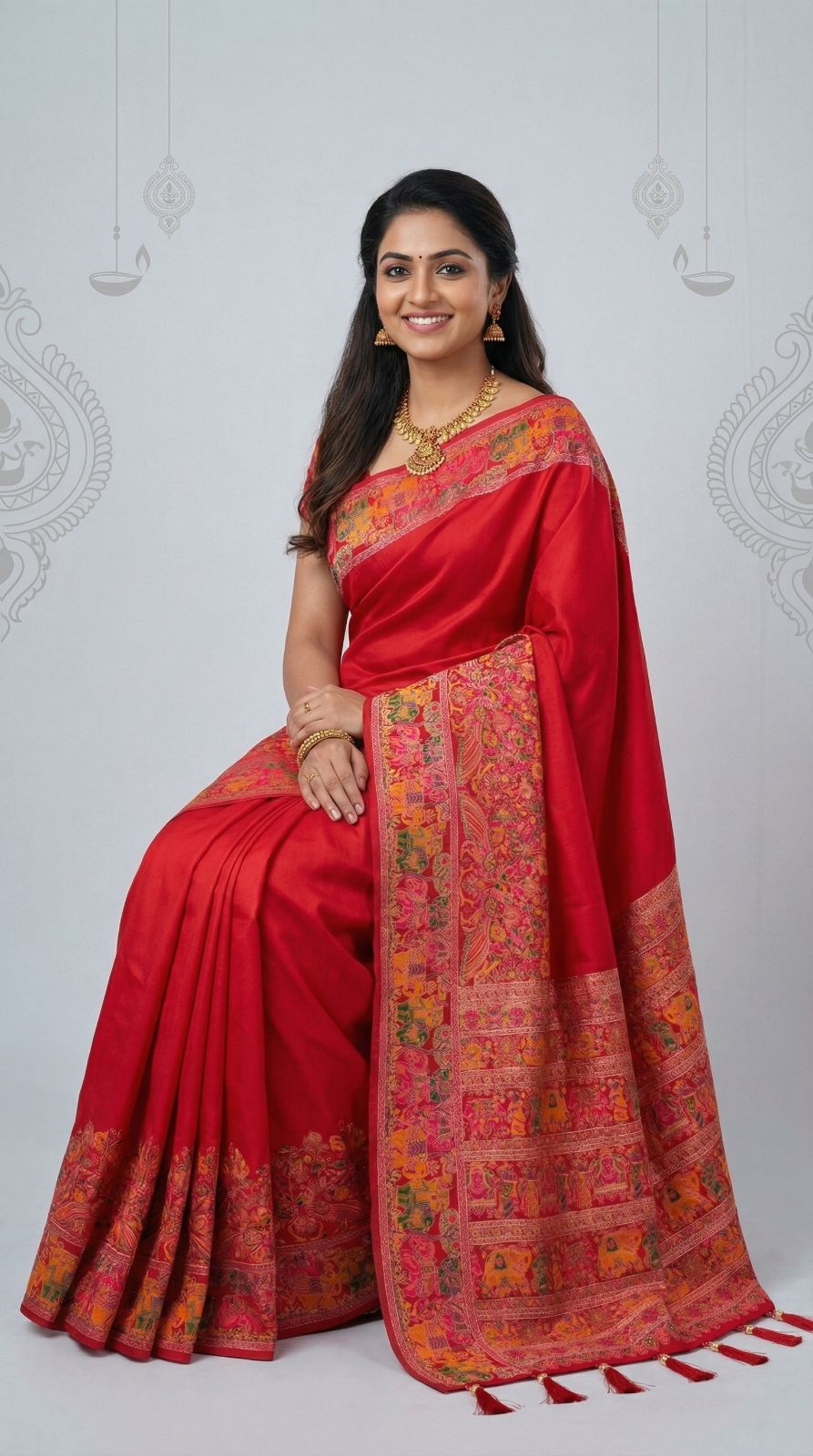 Traditional viscose pashmina silk saree with woven design