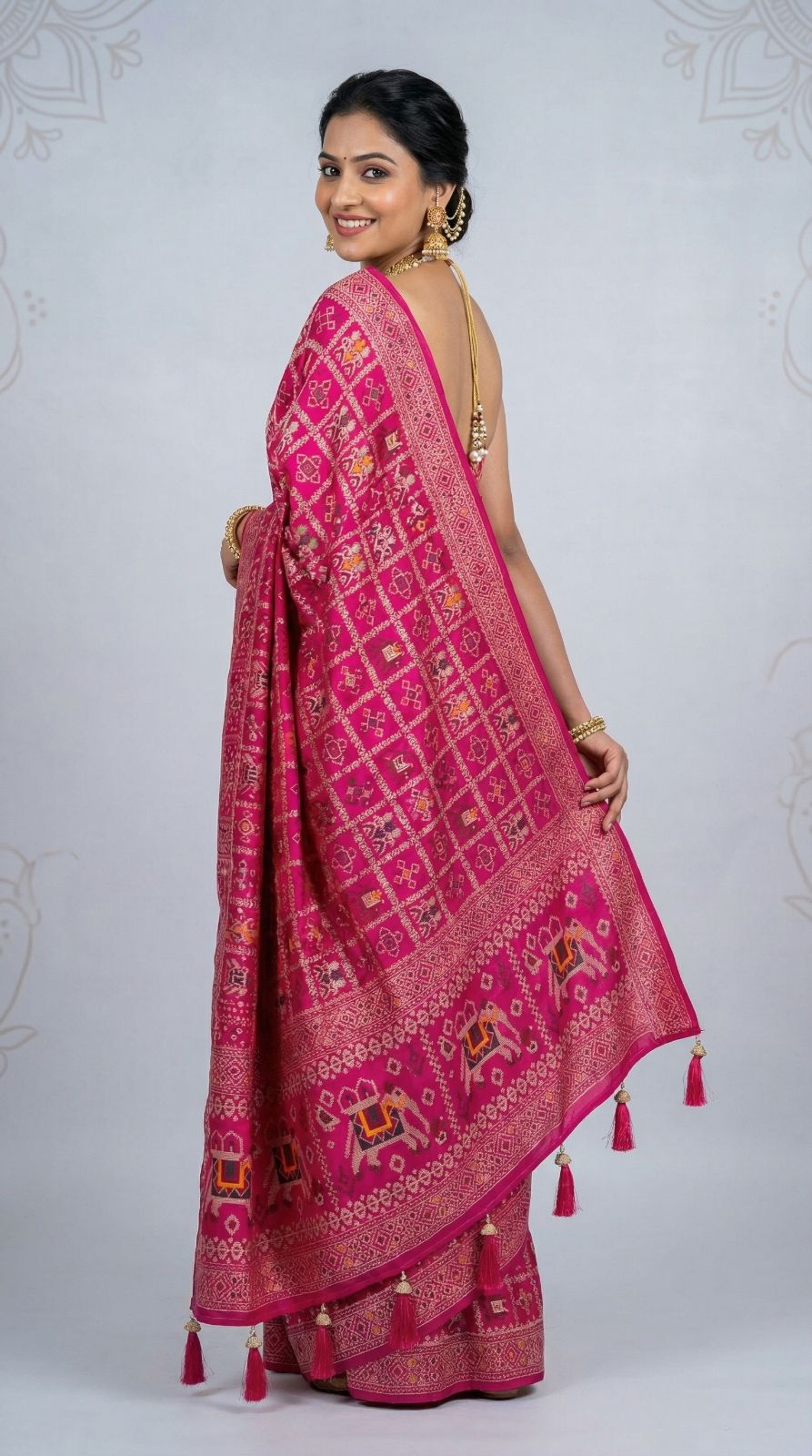 Traditional patola silk saree with meenakari zari weaving work