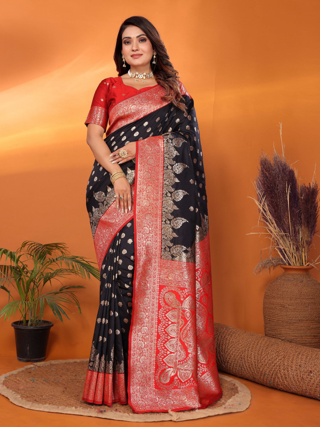 Traditional banarasi silk saree with zari weaving work