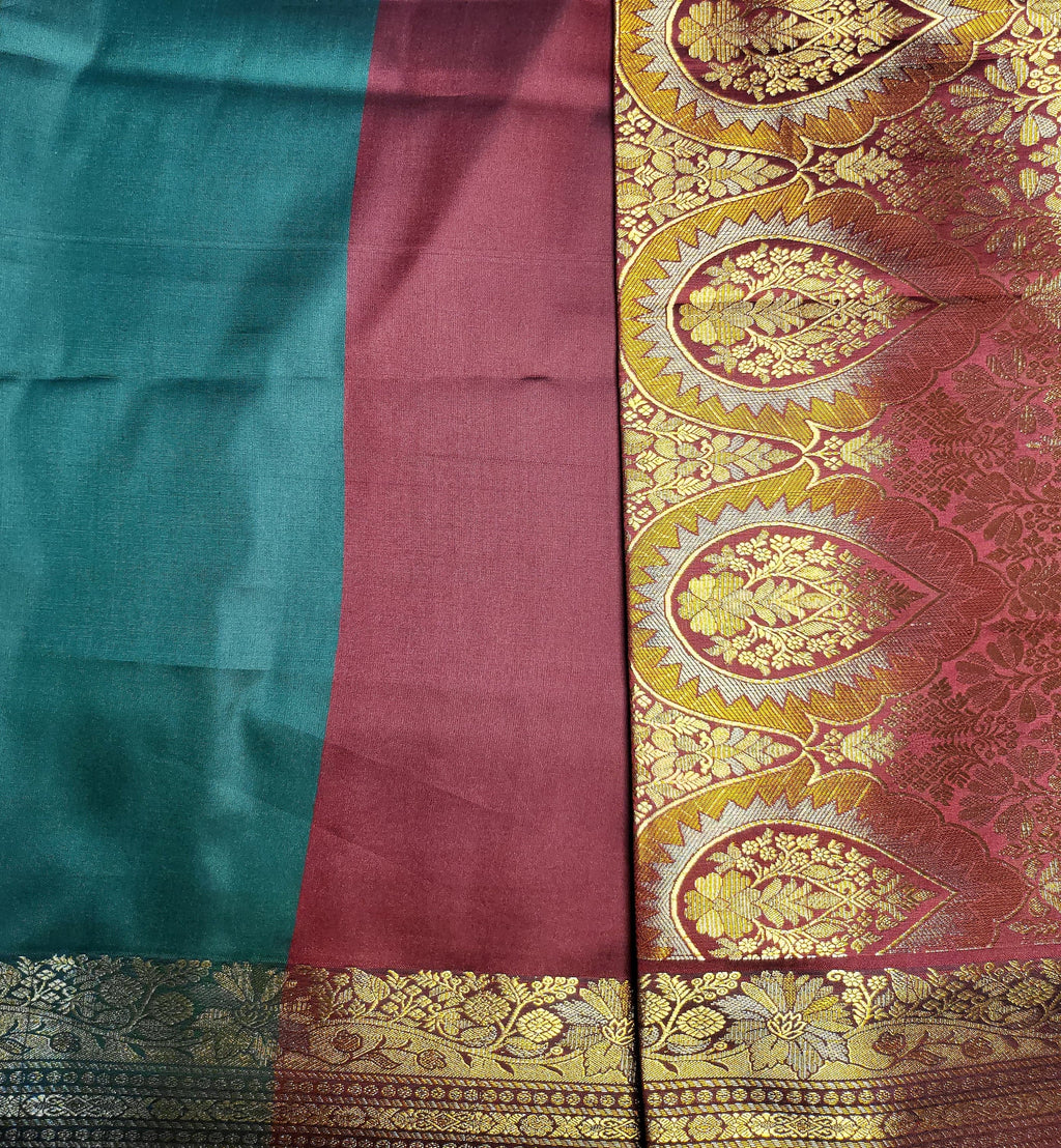 Radiant Elegance: Embrace Timeless Beauty with Our Green and Golden Banarasi Silk Saree