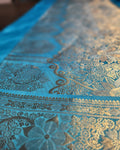 Tranquil Blue Bliss: Banarasi Silk Saree with Golden Zari Elegance