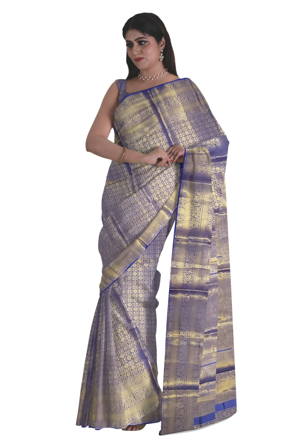 Dual Shade Blue & Golden Banarasi Brocade Saree . This elegant Sari is handmade and authentic . Perfect for weddings and celebrations