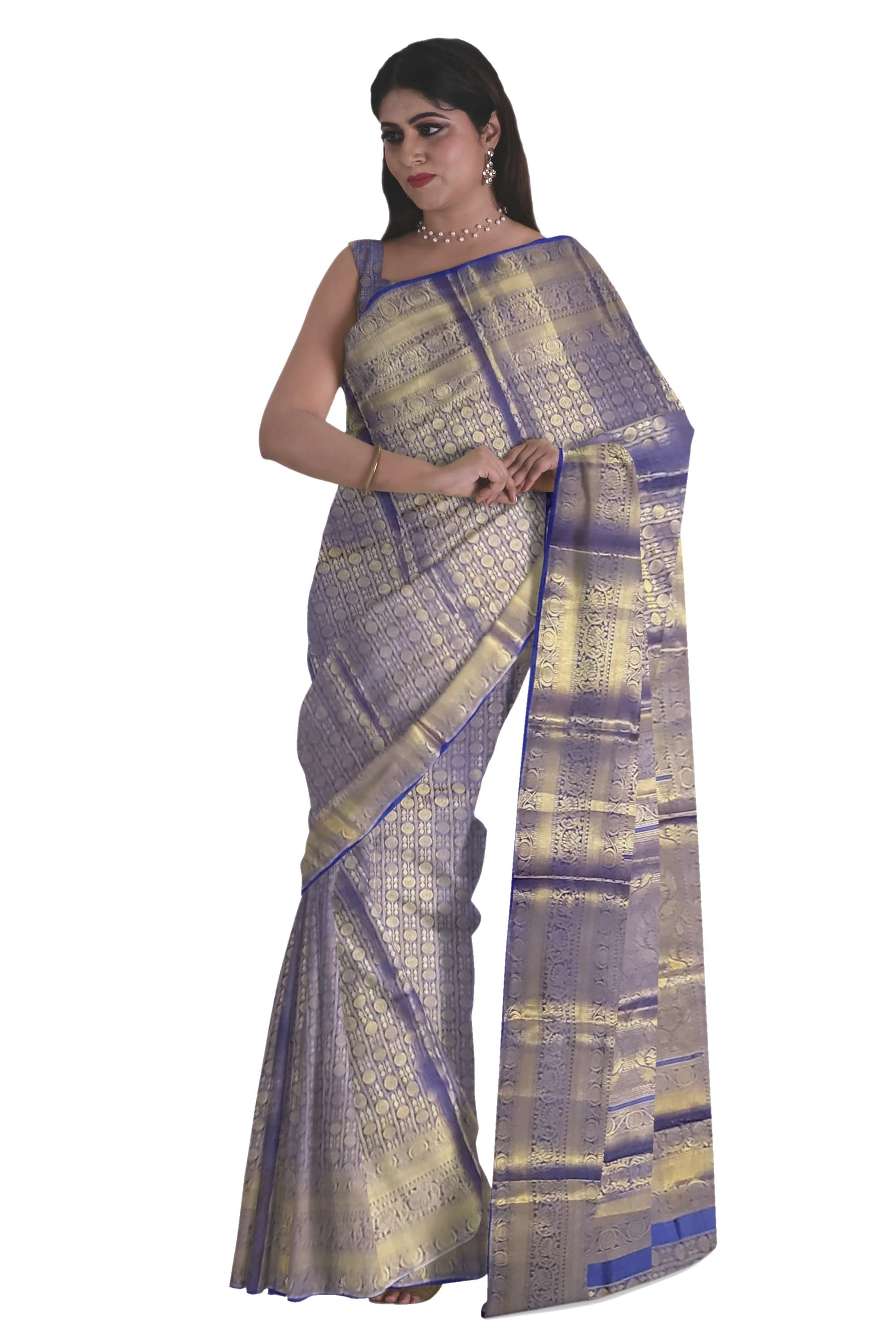 Dual Shade Blue & Golden Banarasi Brocade Saree . This elegant Sari is handmade and authentic . Perfect for weddings and celebrations