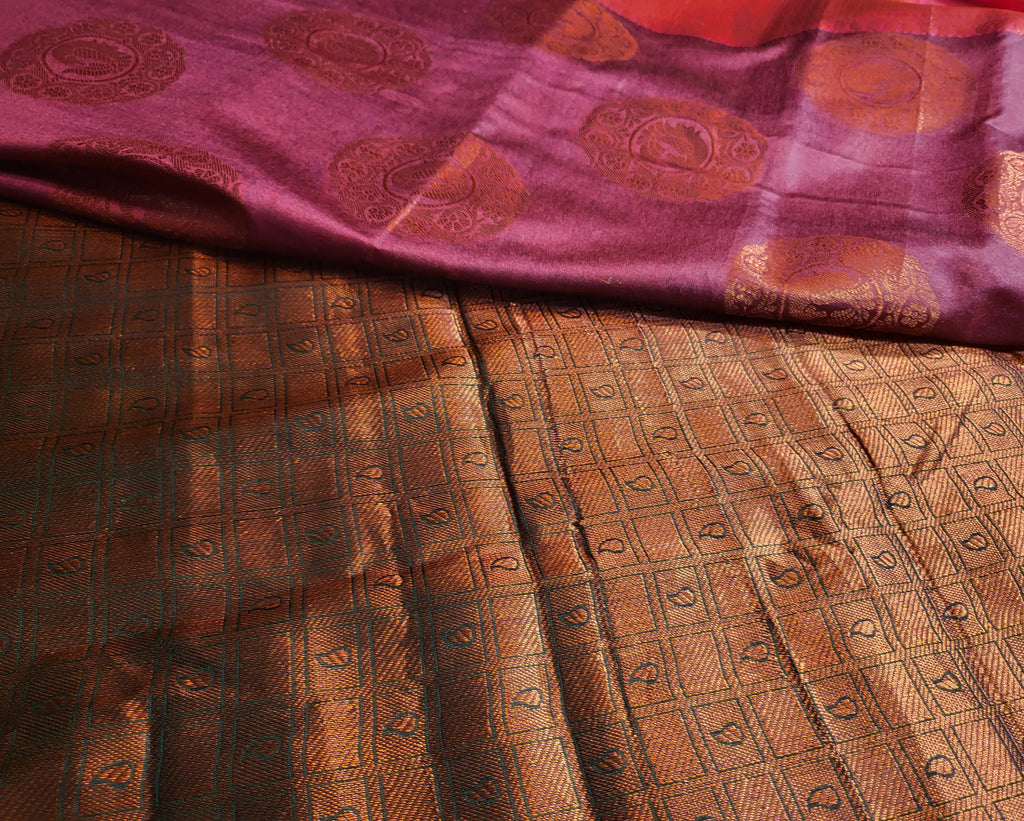 Stunning Magenta Golden Banarasi Silk Saree . Authentic and Handmade Onion Color Sari perfect for functions and festivals. Elegant Saree
