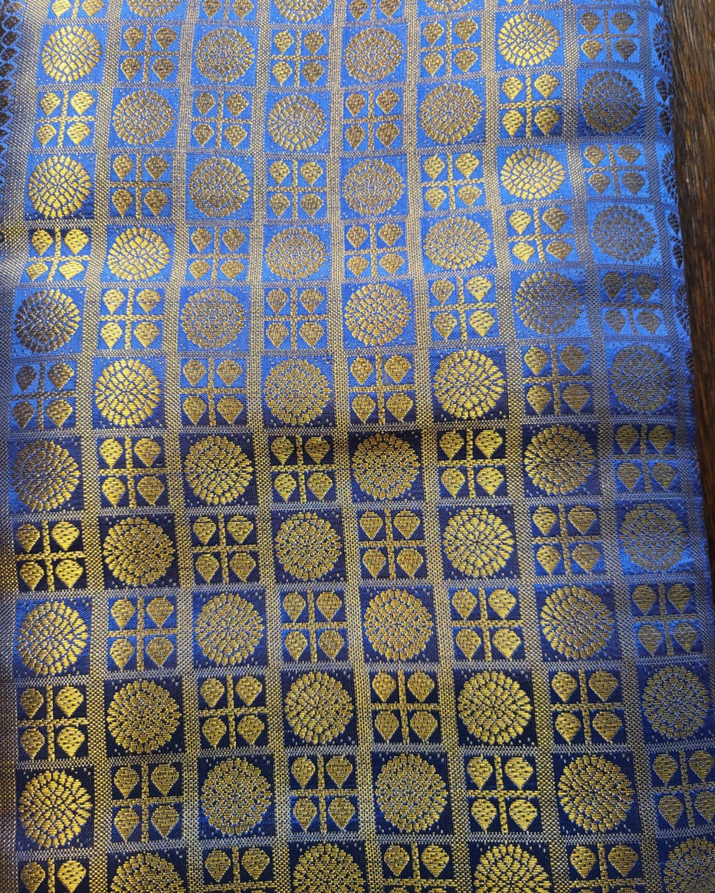 Dual Shade Blue & Golden Banarasi Brocade Saree . This elegant Sari is handmade and authentic . Perfect for weddings and celebrations