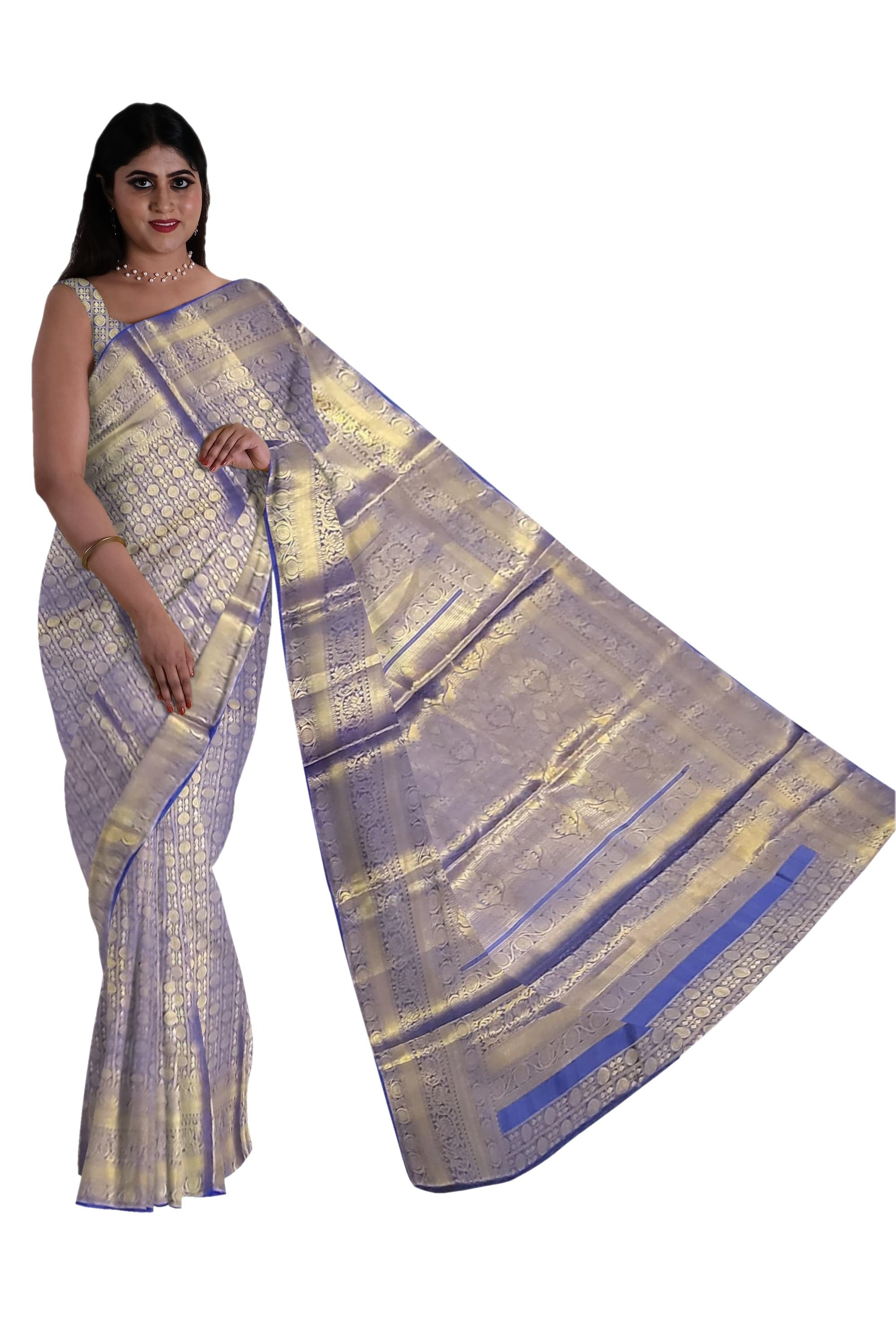 Dual Shade Blue & Golden Banarasi Brocade Saree . This elegant Sari is handmade and authentic . Perfect for weddings and celebrations