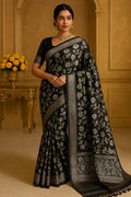 Royal Black Bliss: Kosa Silk Saree