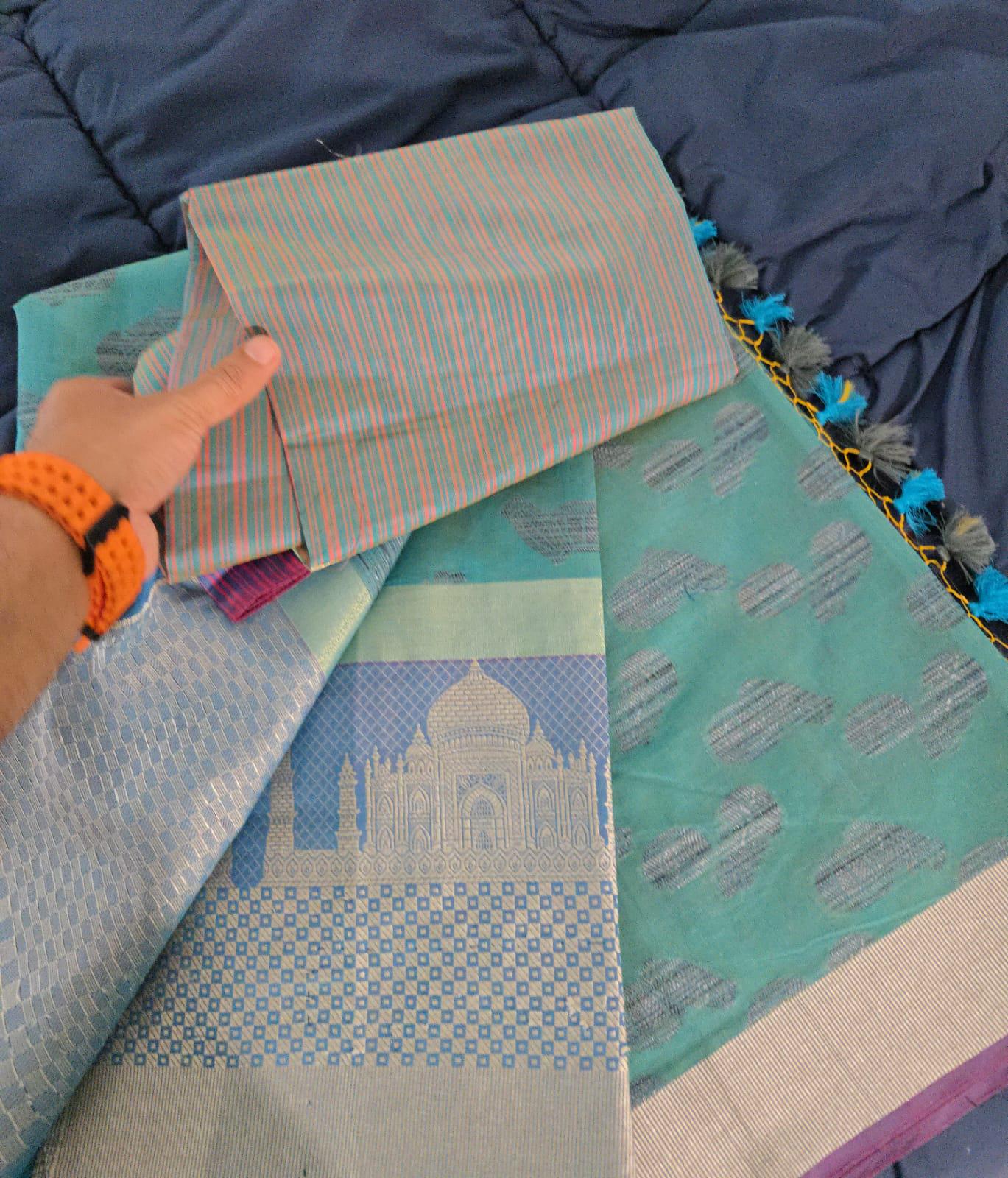 Elegant Kota Banarasi Saree with Intricate Taj Mahal Motif | Handwoven Ethnic Saree | Festive & Wedding Wear