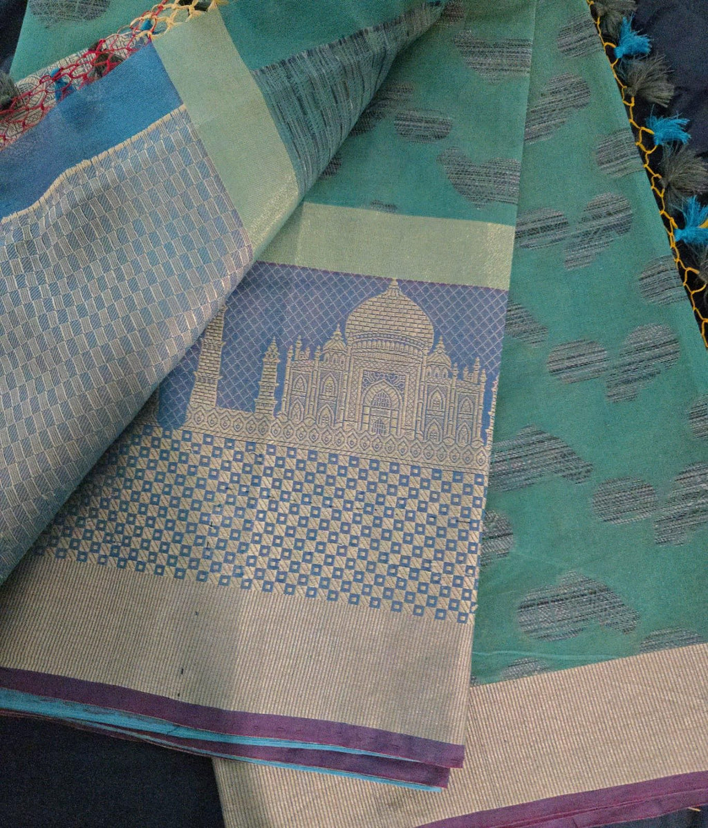Elegant Kota Banarasi Saree with Intricate Taj Mahal Motif | Handwoven Ethnic Saree | Festive & Wedding Wear