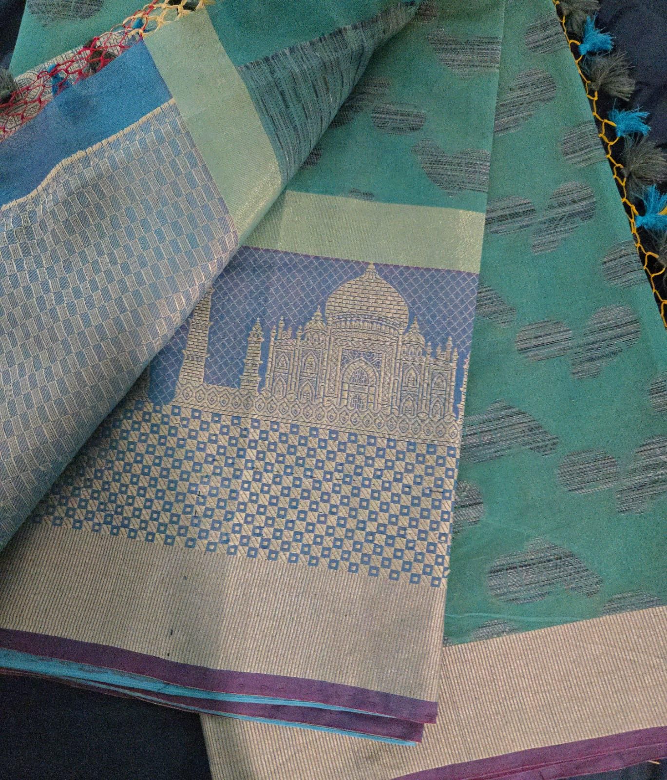 Elegant Kota Banarasi Saree with Intricate Taj Mahal Motif | Handwoven Ethnic Saree | Festive & Wedding Wear