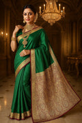 Radiant Elegance: Embrace Timeless Beauty with Our Green and Golden Banarasi Silk Saree