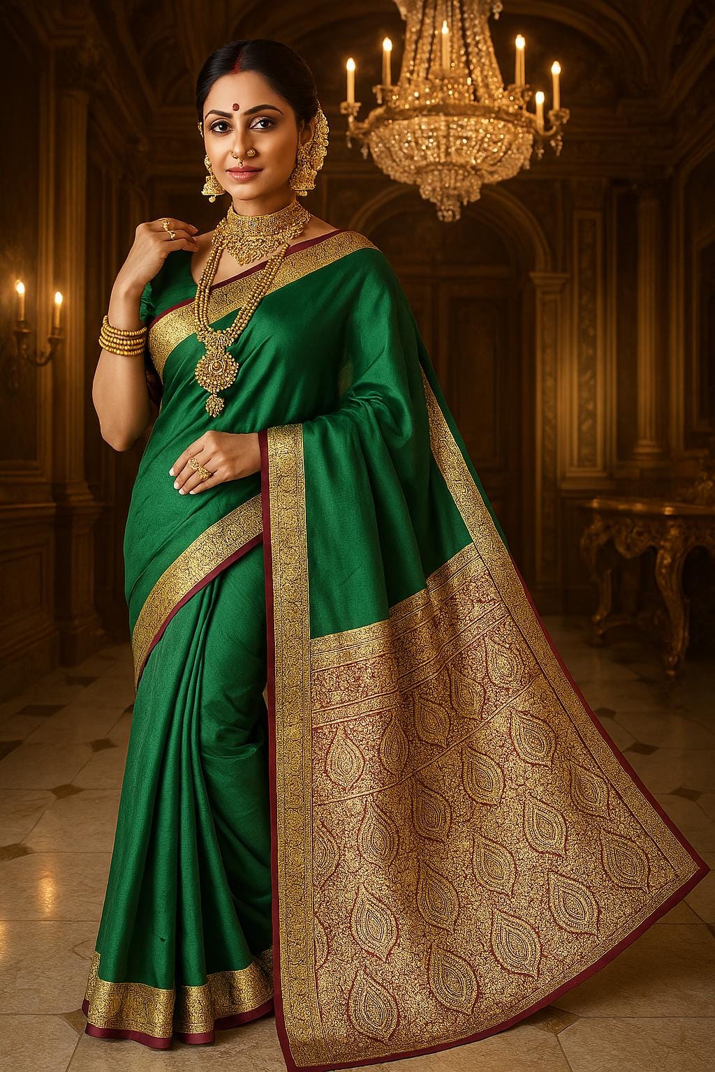 Radiant Elegance: Embrace Timeless Beauty with Our Green and Golden Banarasi Silk Saree