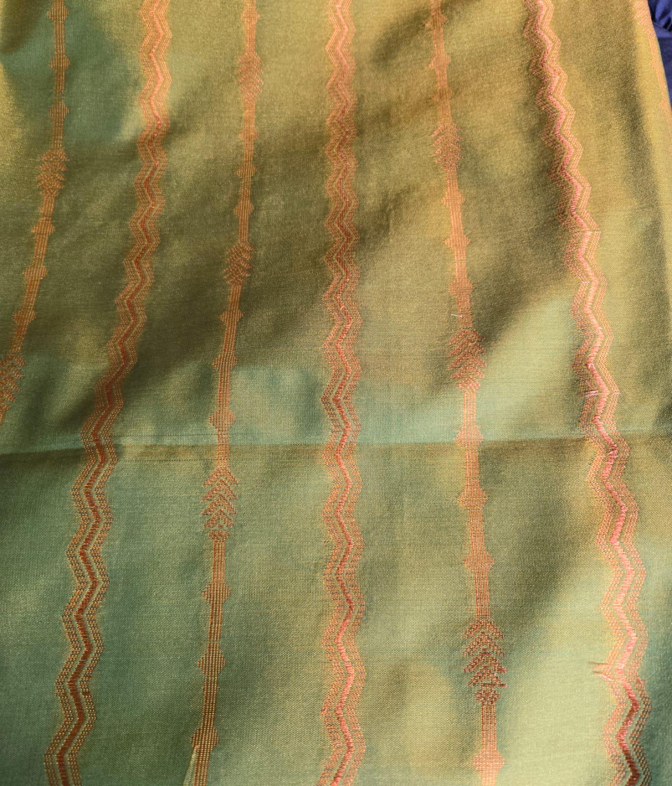 Exquisite green Katan Silk Banarasi Saree  Handwoven Elegance. Fall and Pico done
