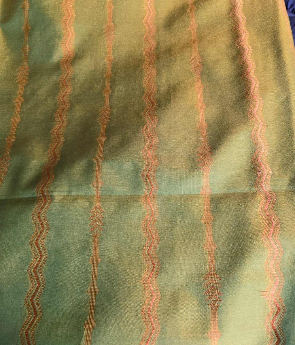 Exquisite green Katan Silk Banarasi Saree Handwoven Elegance. Fall and Pico done