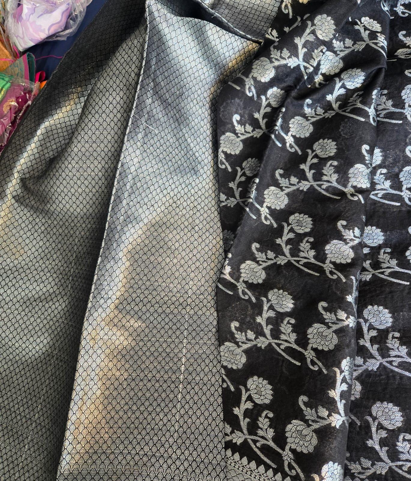 Royal Black Bliss: Kosa Silk Saree