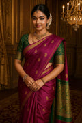 Exquisite Purple Banarasi Saree Handwoven Elegance. Fall and Pico done
