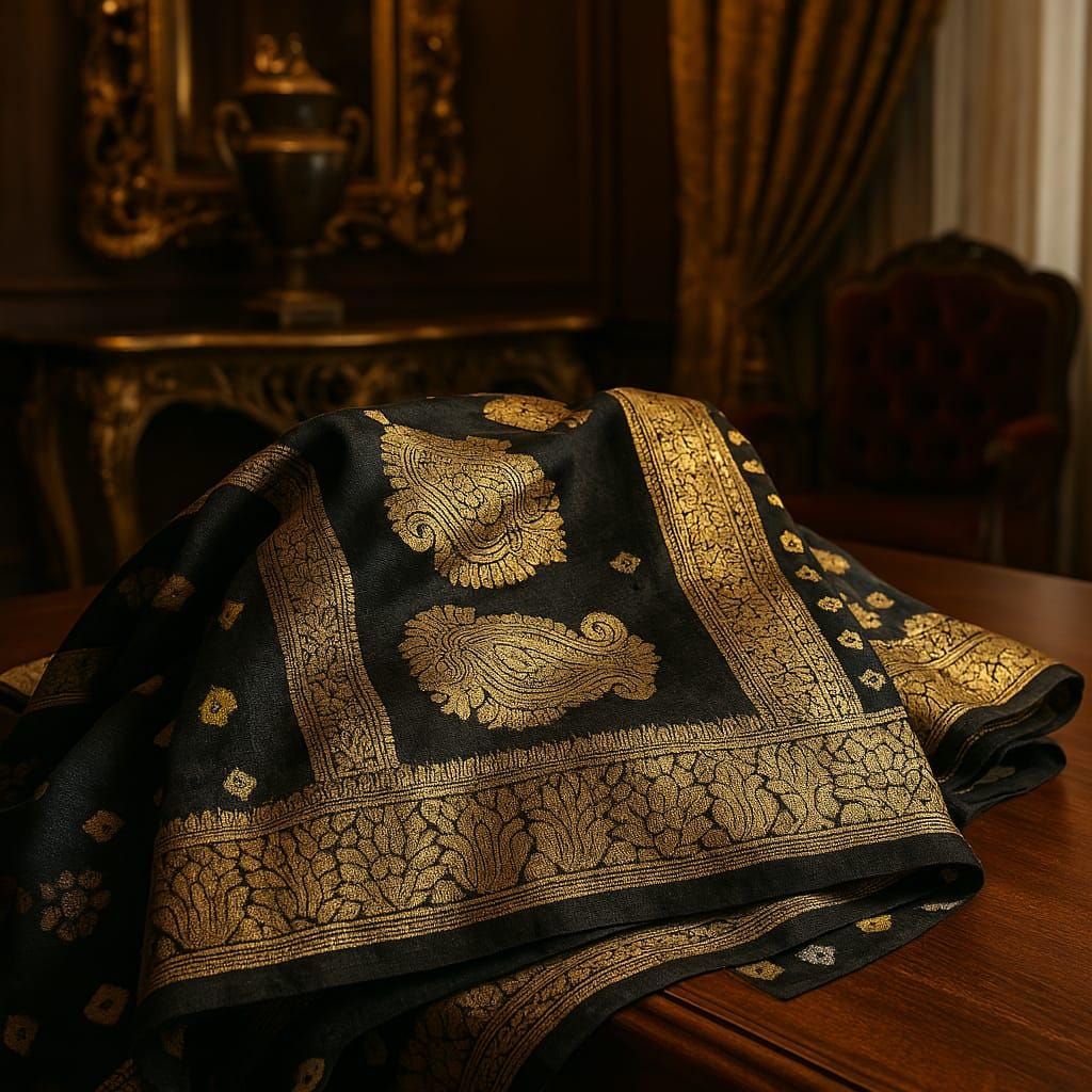 Black Gharchola Saree | Bandhani Silk Saree with Zari