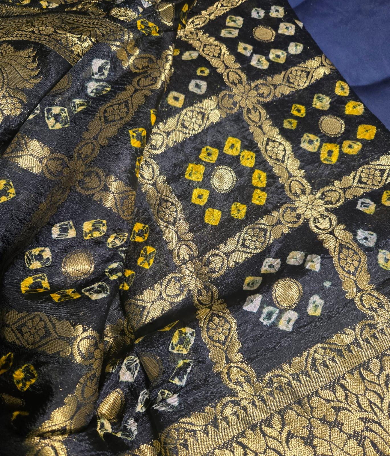 Black Gharchola Saree | Bandhani Silk Saree with Zari