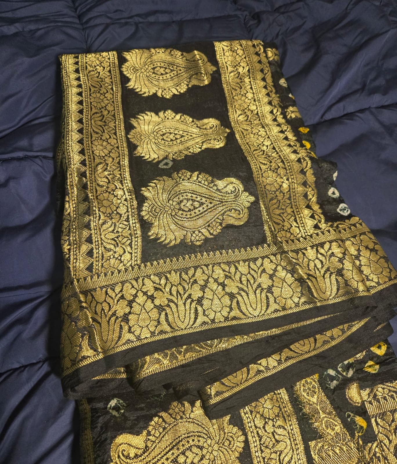 Black Gharchola Saree | Bandhani Silk Saree with Zari