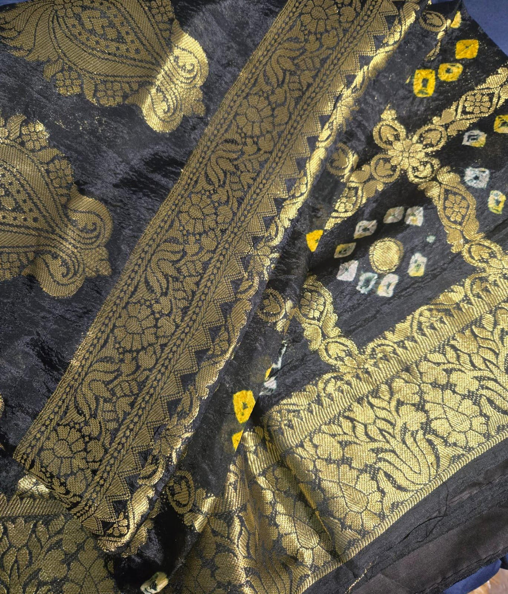 Black Gharchola Saree | Bandhani Silk Saree with Zari